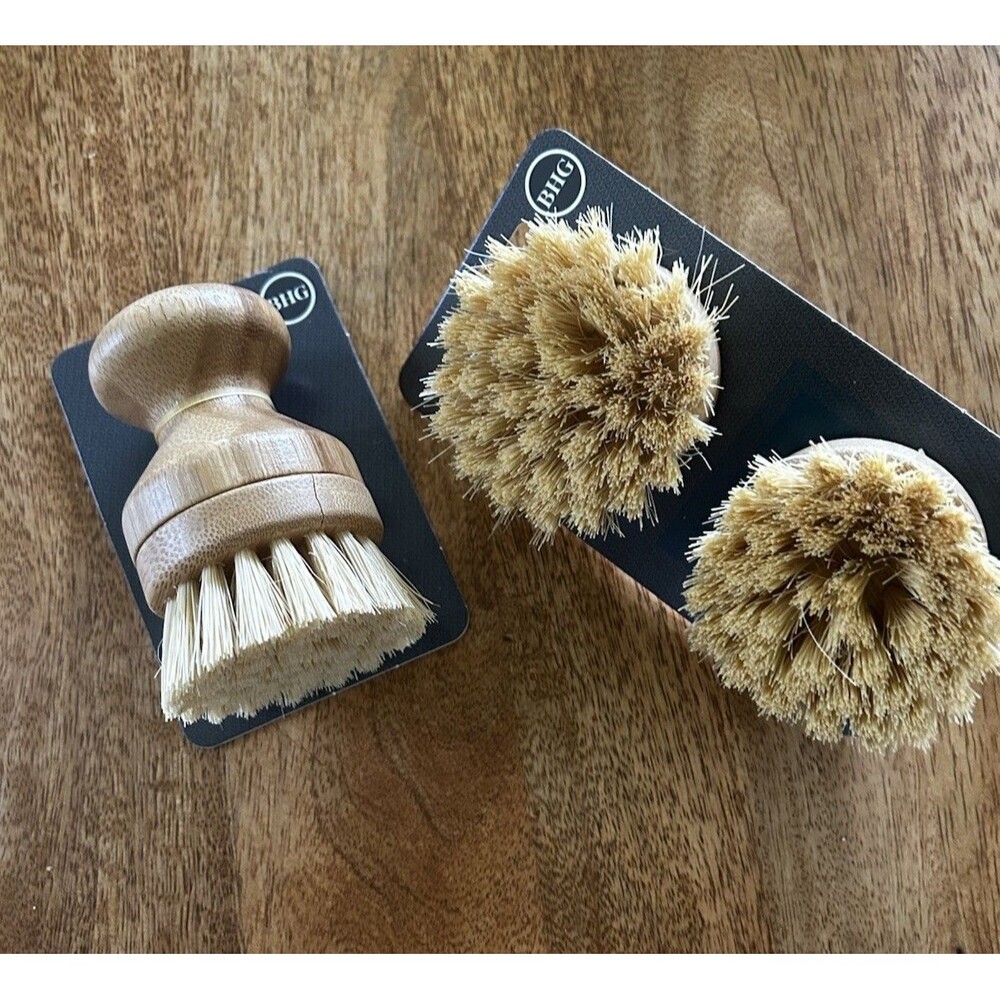 Better Homes &Garden Palm Brush Wood Bamboo Set 2 Refill Sisal Brush